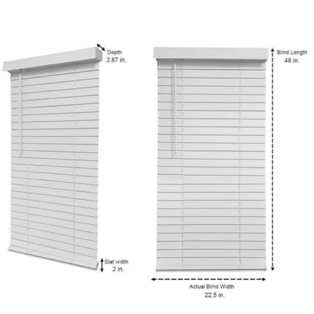 23" x 48" x 2" White Cordless Faux Wood Blinds